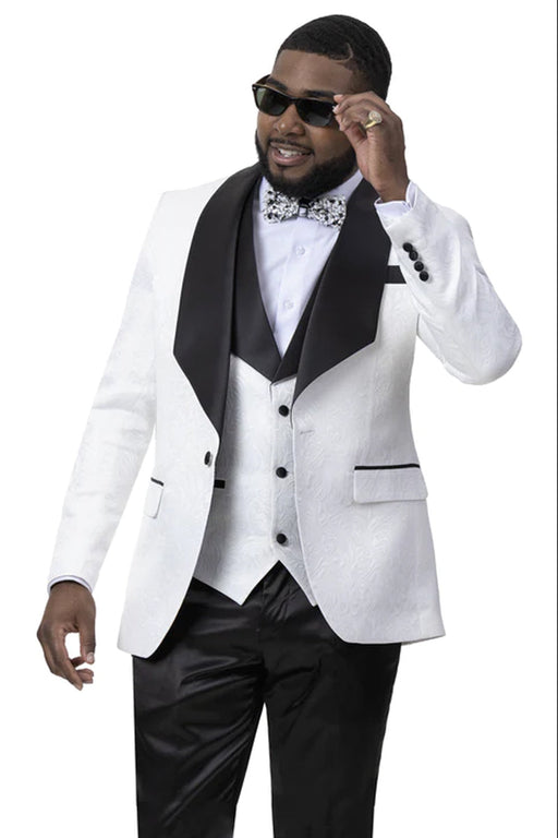EJ Samuel White & Black Paisley Shawl Tuxedo with Vest