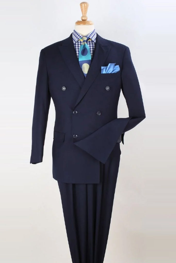 Apollo King Designer Brand + Mens Classic Double Breasted Luxury Wool Feel Suit in Navy