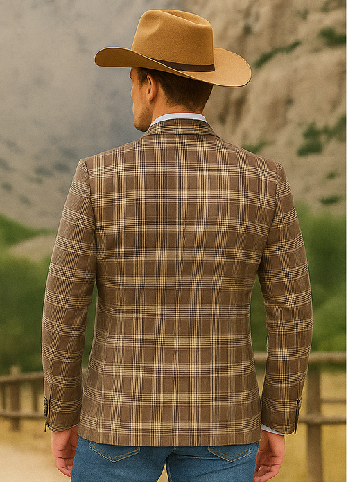 Saco vaquero - Western Sport Coat - Western Blazer- Men's Slim Fit Business Casual Light Brown Glen Plaid Sport Coat