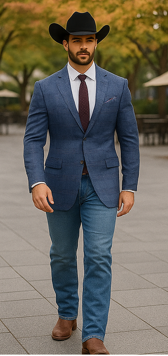 Saco vaquero - Western Sport Coat - Western Blazer- Mens Slim Fit Two Button Summer Linen Sport Coat Blazer In Navy Blue Windowpane Plaid