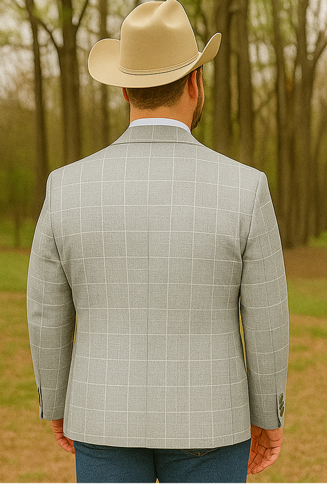 Saco vaquero - Western Sport Coat - Western Blazer   - Mens Two Button Slim Fit Sport Coat Blazer In Light Grey Ash Windowpane Plaid
