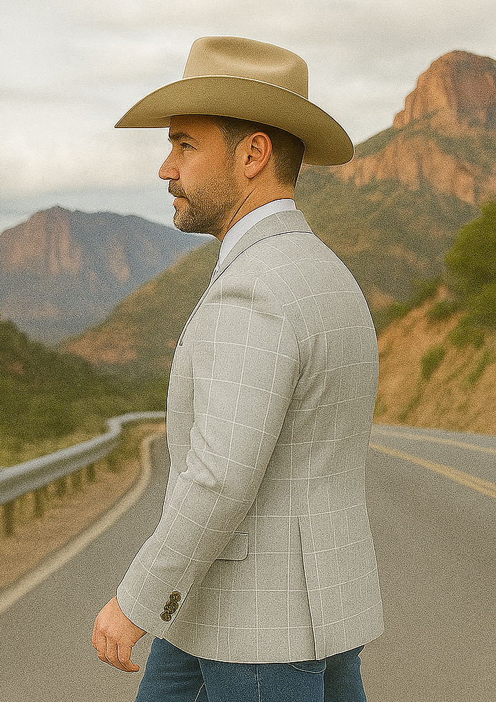 Saco vaquero - Western Sport Coat - Western Blazer - Mens Two Button Slim Fit Sport Coat Blazer In Light Grey Ash Windowpane Plaid