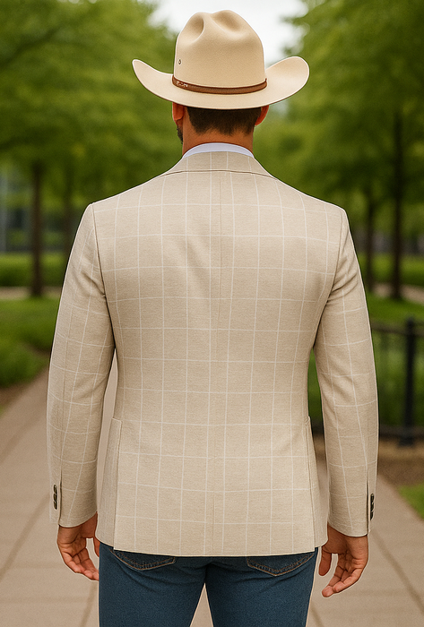 Saco vaquero - Western Sport Coat - Western Blazer- Mens Half Canvas Unconstructed Sport Coat Blazer In Light Tan Beige Windowpane Plaid