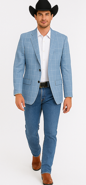 Saco vaquero - Western Sport Coat - Western Blazer- Men's Slim Fit Business Casual Summer Windowpane Plaid Blazer