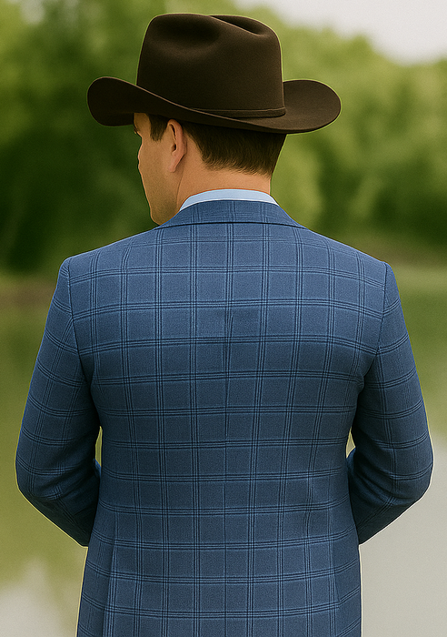 Saco vaquero - Western Sport Coat - Western Blazer- Men's Slim Fit Business Casual Teal Blue Plaid Sport Coat