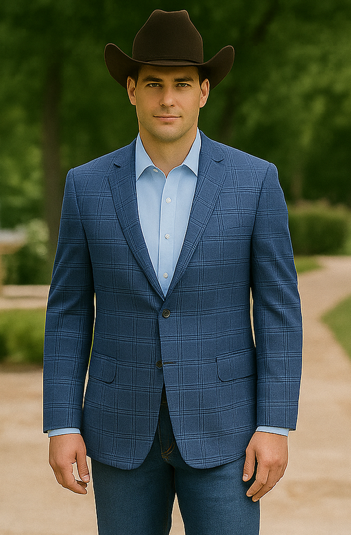 Saco vaquero - Western Sport Coat - Western Blazer- Men's Slim Fit Business Casual Teal Blue Plaid Sport Coat