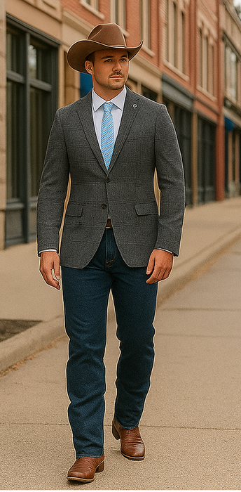 Saco vaquero - Western Sport Coat - Western Blazer- Mens Slim Fit Half Canvas Patch Pocket Summer Cotton Blazer In Charcoal Grey Windowpane Plaid