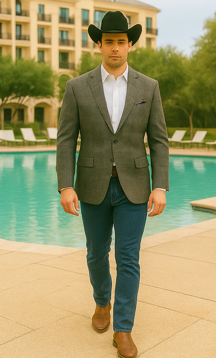 Saco vaquero - Western Sport Coat - Western Blazer- Men's Slim Fit Two Button Glen Plaid Sport Coat In Charcoal Grey