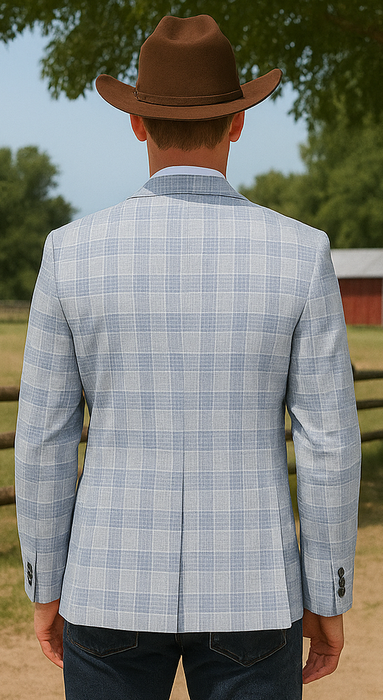 Saco vaquero - Western Sport Coat - Western Blazer - Men's Two Button Business Casual Glen Plaid Sports Coat In Grey & Blue