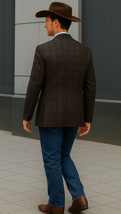 Saco vaquero - Western Sport Coat - Western Blazer- Mens Two Button Classic Fit 100% Wool Sport Coat Blazer In Dark Brown Windowpane Plaid