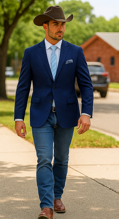 Saco vaquero - Western Sport Coat - Western Blazer  - Mens Two Button Classic Fit Sport Coat Blazer In Dark Navy Blue Windowpane Plaid