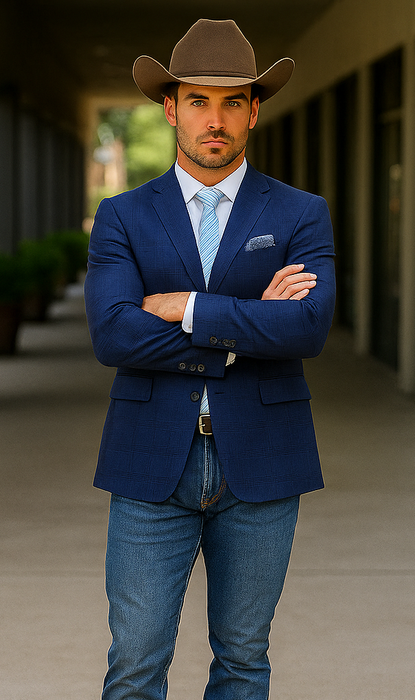 Saco vaquero - Western Sport Coat - Western Blazer  - Mens Two Button Classic Fit Sport Coat Blazer In Dark Navy Blue Windowpane Plaid