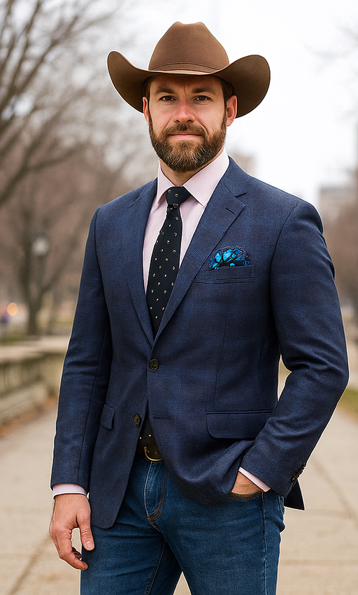 Saco vaquero - Western Sport Coat - Western Blazer- Mens Two Button Classic Fit Sport Coat Blazer In Navy Blue Windowpane Plaid