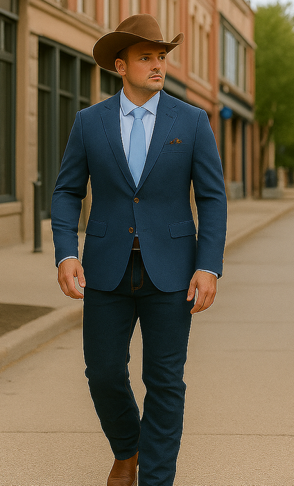 Saco vaquero - Western Sport Coat - Western Blazer - Mens Two Button Classic Fit Wool Sport Coat Blazer In Steel Blue Windowpane Plaid