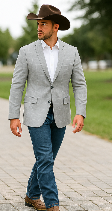 Saco vaquero - Western Sport Coat - Western Blazer - Men's Two Button Classic Houndstooth Plaid Sport Coat In Black/white