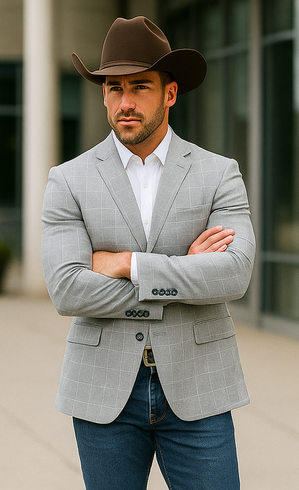 Saco vaquero - Western Sport Coat - Western Blazer - Men's Two Button Classic Houndstooth Plaid Sport Coat In Black/white