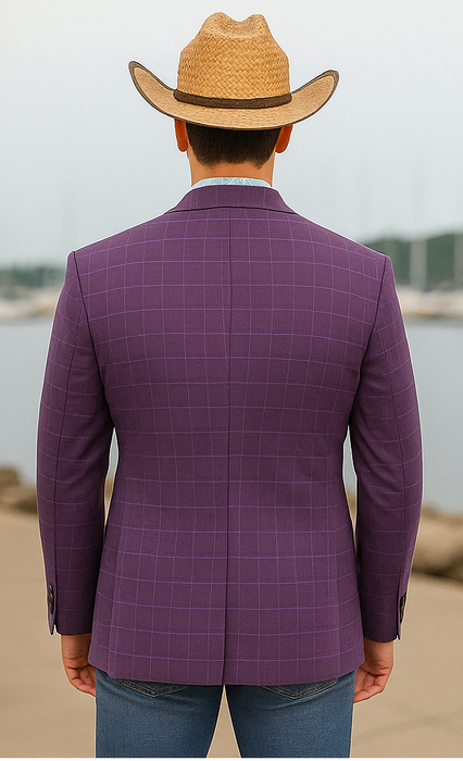 Saco vaquero - Western Sport Coat - Western Blazer - Men's Two Button Fit Windowpane Plaid Magenta  Sport Coat Blazer