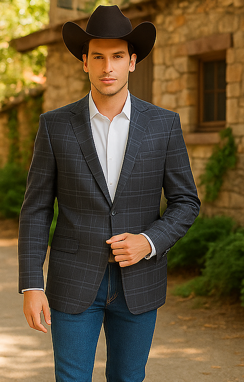 Saco vaquero - Western Sport Coat - Western Blazer - Men's Two Button Regular Fit Double Windowpane Plaid Blazer