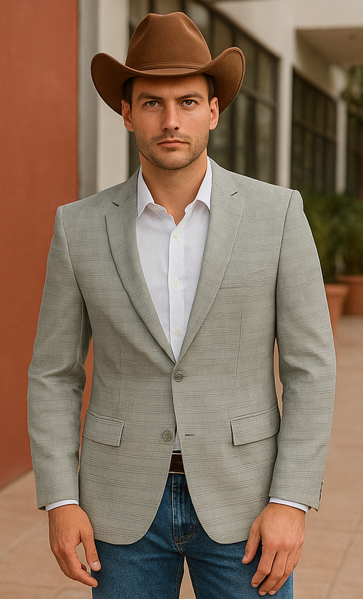 Saco vaquero - Western Sport Coat - Western Blazer - Men's Two Button Regular Fit Sport Coat In Light Green Glen Plaid