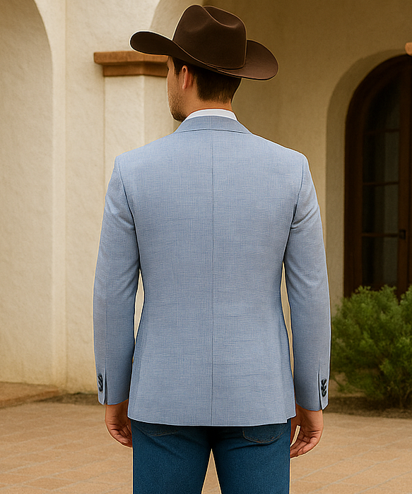 Saco vaquero - Western Sport Coat - Western Blazer-Men's Two Button Regular Fit Sport Coat In Sky Blue Glen Plaid