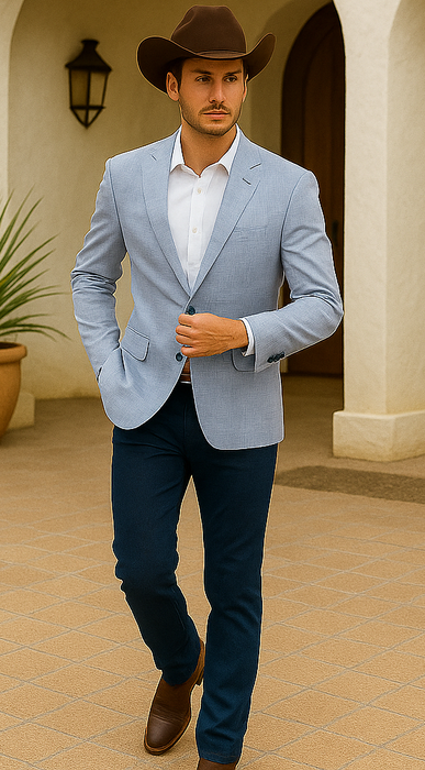 Saco vaquero - Western Sport Coat - Western Blazer-Men's Two Button Regular Fit Sport Coat In Sky Blue Glen Plaid