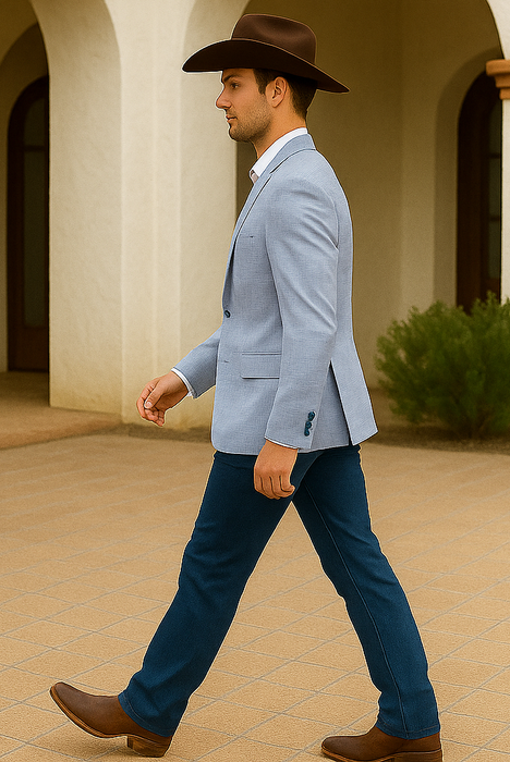 Saco vaquero - Western Sport Coat - Western Blazer-Men's Two Button Regular Fit Sport Coat In Sky Blue Glen Plaid