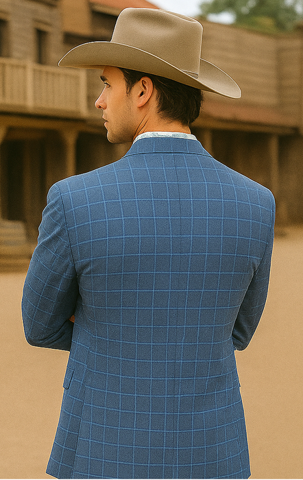 Saco vaquero - Western Sport Coat - Western Blazer  - Men's Two Button Regular Fit Windowpane Plaid  Teal Sport Coat Blazer