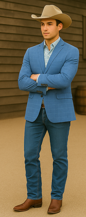 Saco vaquero - Western Sport Coat - Western Blazer  - Men's Two Button Regular Fit Windowpane Plaid  Teal Sport Coat Blazer