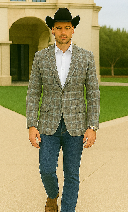 Saco vaquero - Western Sport Coat - Western Blazer- Men's Two Button Slim Fit Business Casual Sport Coat In Camel Glen Plaid