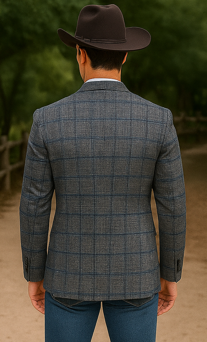 Saco vaquero - Western Sport Coat - Western Blazer - Men's Two Button Slim Fit Glen Plaid Charcoal Grey Sport Coat Blazer