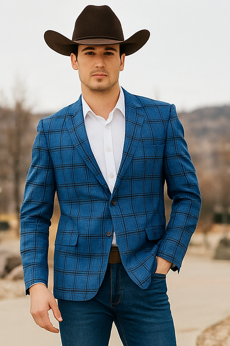 Saco vaquero - Western Sport Coat - Western Blazer - Men's Two Button Slim Fit Glen Plaid Sport Coat Blazer