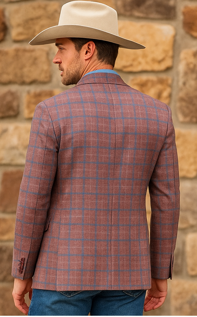 Saco vaquero - Western Sport Coat - Western Blazer - Mens Two Button Sport Coat Blazer In Burgundy Red Windowpane Plaid