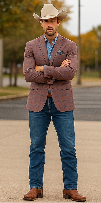 Saco vaquero - Western Sport Coat - Western Blazer - Mens Two Button  Sport Coat Blazer In Burgundy Red Windowpane Plaid