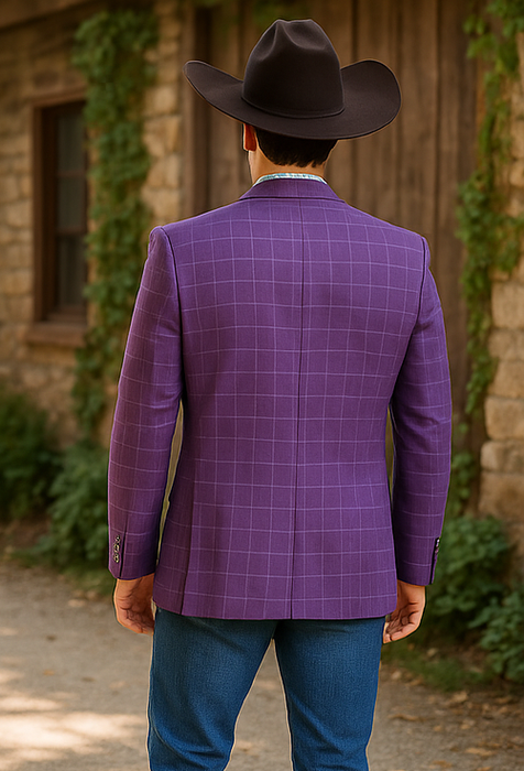 Saco vaquero - Western Sport Coat - Western Blazer  - Men's Two Button Windowpane Plaid Magenta  Sport Coat Blazer