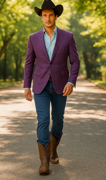 Saco vaquero - Western Sport Coat - Western Blazer  - Men's Two Button Windowpane Plaid Magenta  Sport Coat Blazer