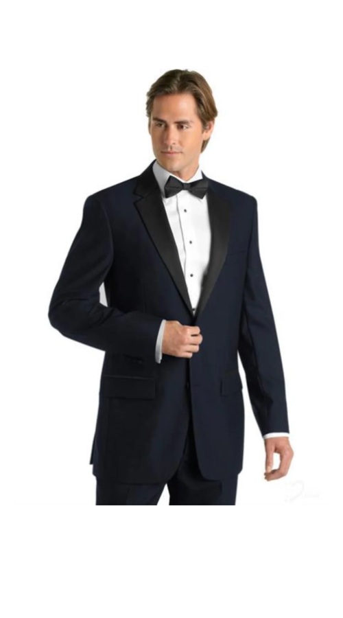Formal Wool Feel Suit Black Lapeled Midnight Dark Navy Blue Suit For Men Deville Two Button Tuxedo