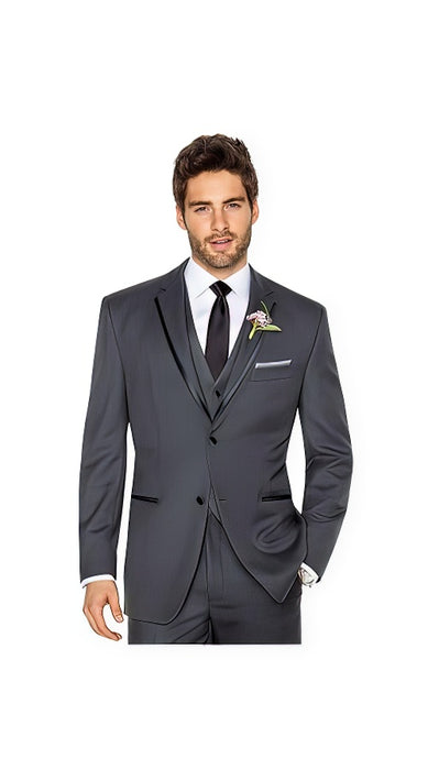 Men'S 2 Buttons Charcoal Grey ~ Gray Tuxedo 2 Button Style With Trim Vested