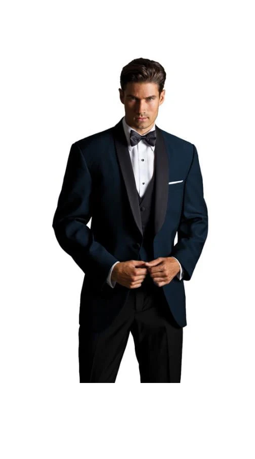 Suit Midnight Dark Navy Blue Suit For Men Tux With Black Lapel Suit Shawl Collar 1 Button Dinner Jacket Looking