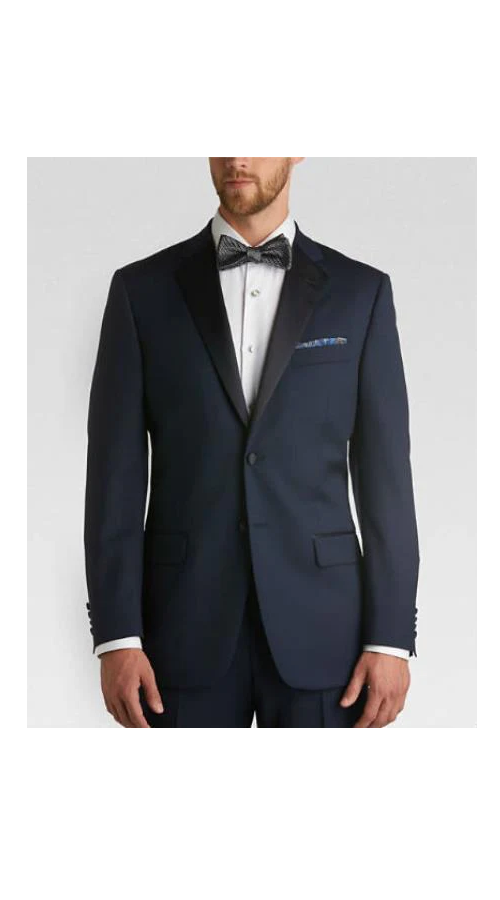Men'S Satin Lapel Classic Slim Fit Tuxedo With Flat-Front Pants Navy