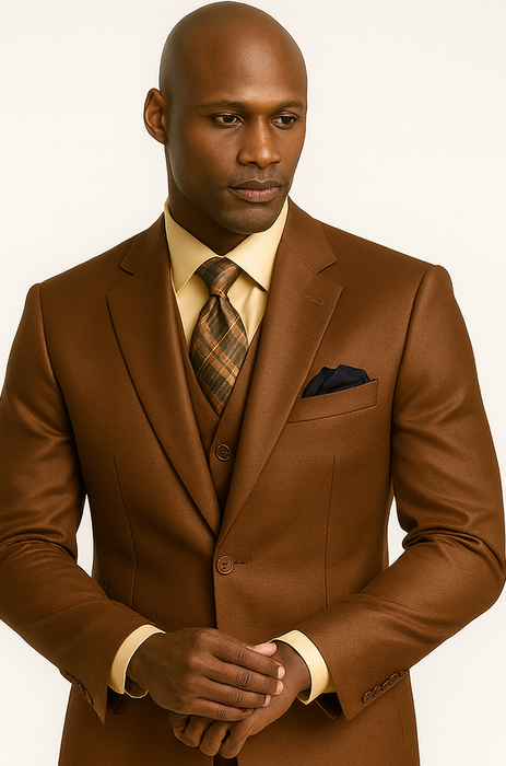 Solid Vested 3pc 2 Button Copper~Rust Suit  - Three Piece Suit