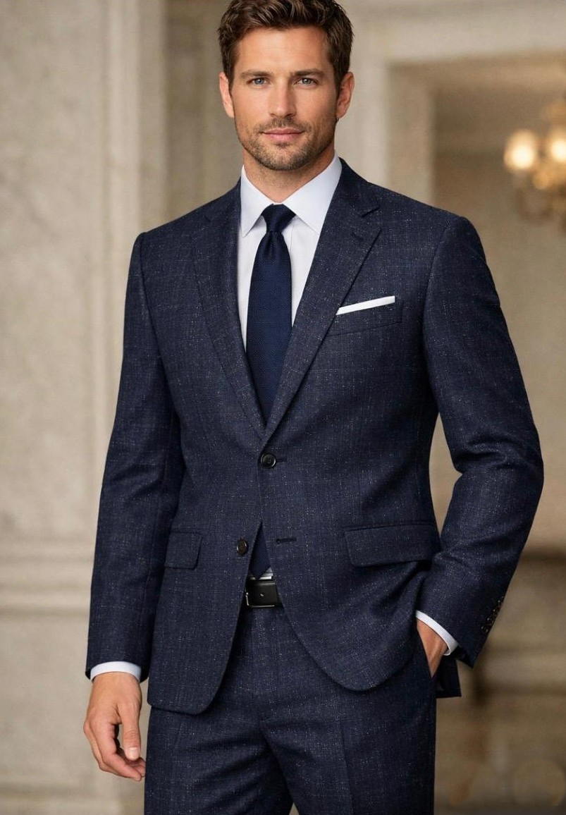 Statement Mens 2 Piece 100% Super 200s Wool Suit – Single Breasted Notch Lapel Jacket Modern Fit