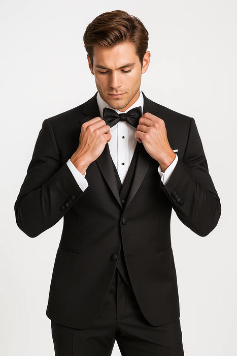 (36R, 46L) Regular Fit Black 2 Piece Tuxedo With Satin Lapel