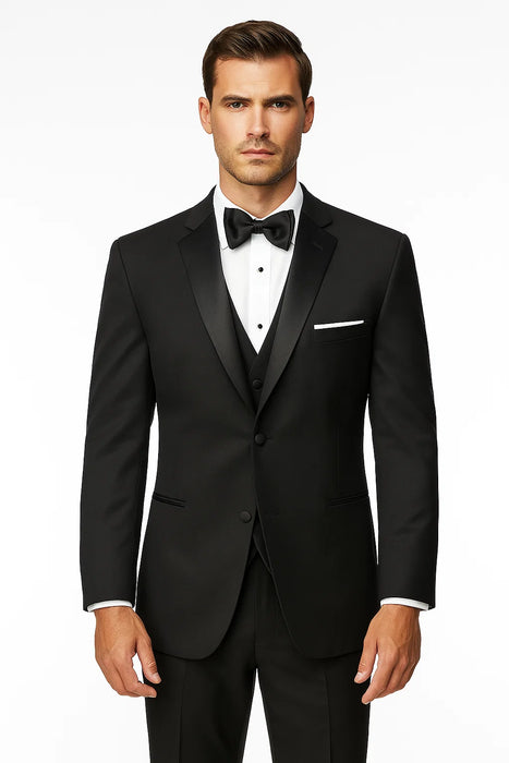 (36R, 46L) Regular Fit Black 2 Piece Tuxedo With Satin Lapel