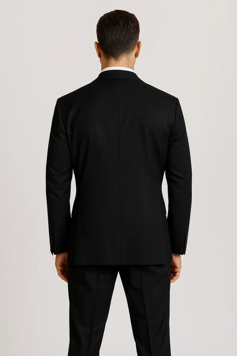 (36R, 46L) Regular Fit Black 2 Piece Tuxedo With Satin Lapel
