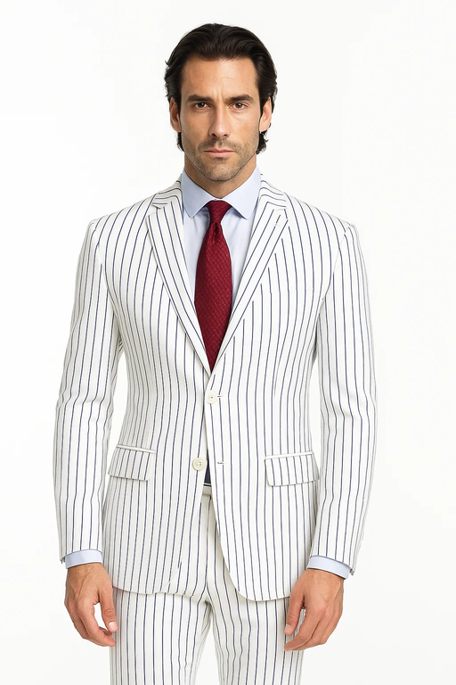 SKU#JA60387 White Suit With Black Pinstripe - 1920's 1940's Dress Suit