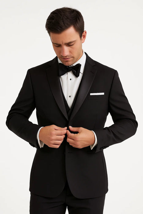 (36R, 46L) Regular Fit Black 2 Piece Tuxedo With Satin Lapel
