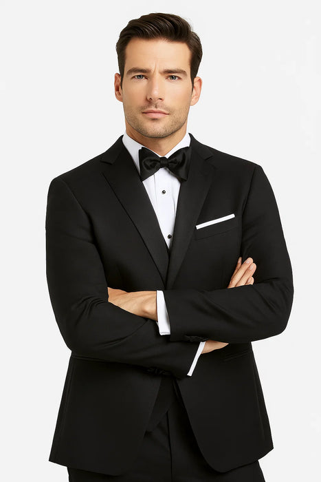 (36R, 46L) Regular Fit Black 2 Piece Tuxedo With Satin Lapel