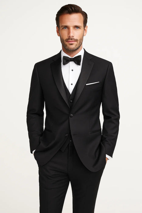 (36R, 46L) Regular Fit Black 2 Piece Tuxedo With Satin Lapel