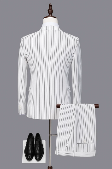 SKU#JA60387 White Suit With Black Pinstripe - 1920's 1940's Dress Suit