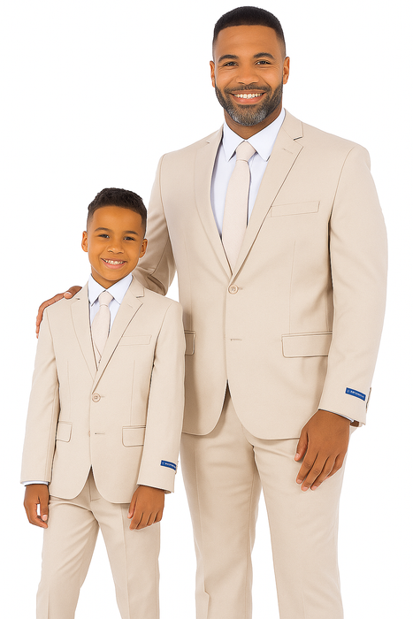 Father and Son Suits - Tan Boys Suit Perry Ellis Vested Boy's Wedding Suit in Tan